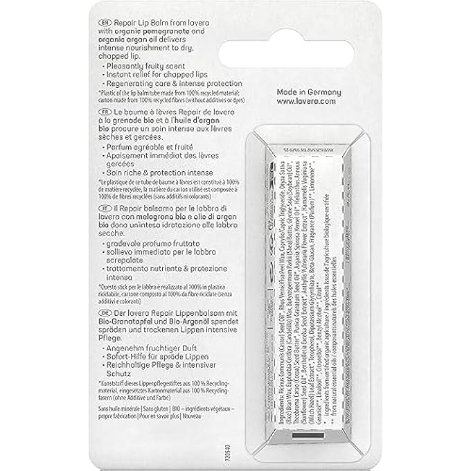 lavera REPAIR LIP BALM - PROTECTS AGAINST DEHYDRATION - INSTANT HELP - WITH ORGANIC POMEGRANATE & ORGANIC ARGAN OIL - VEGAN - Image 4